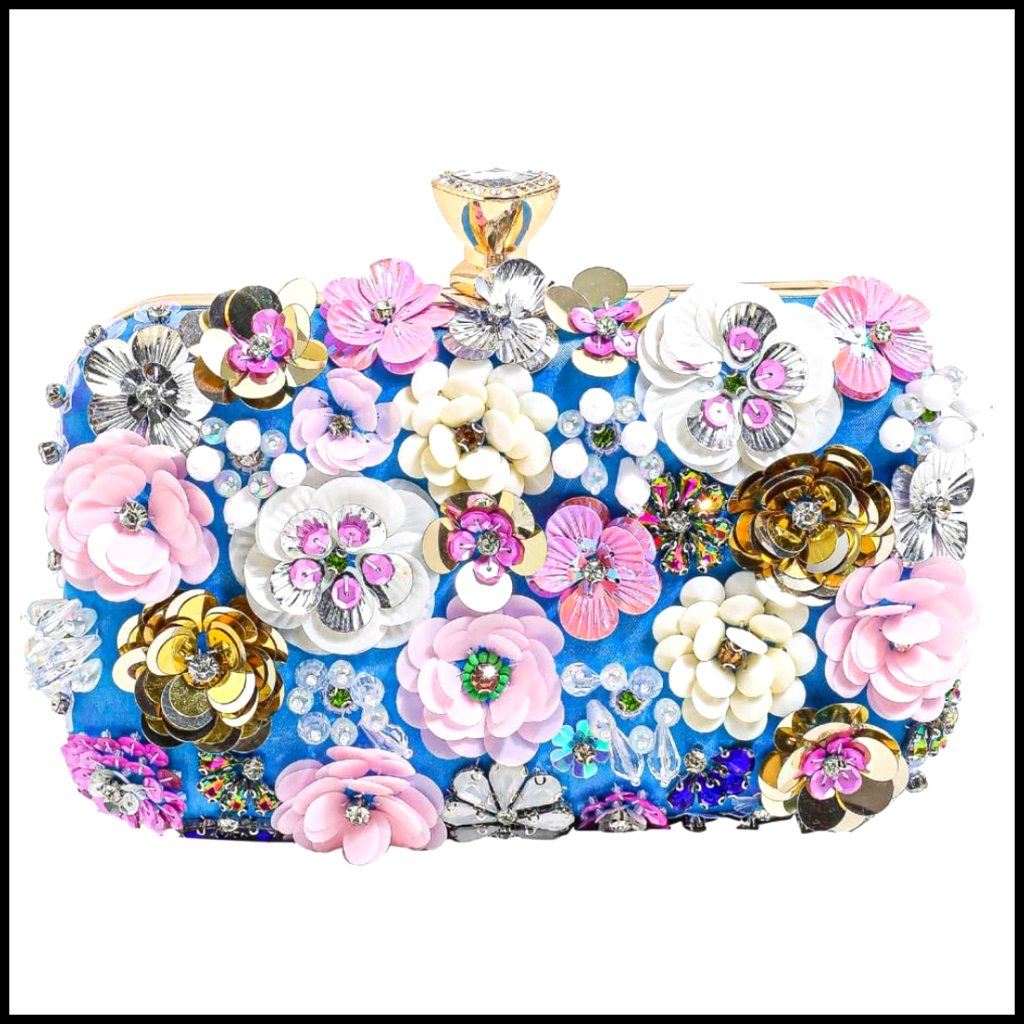 Satin Floral Clutch Evening Bag Elegant Formal Party Purse Wristlet